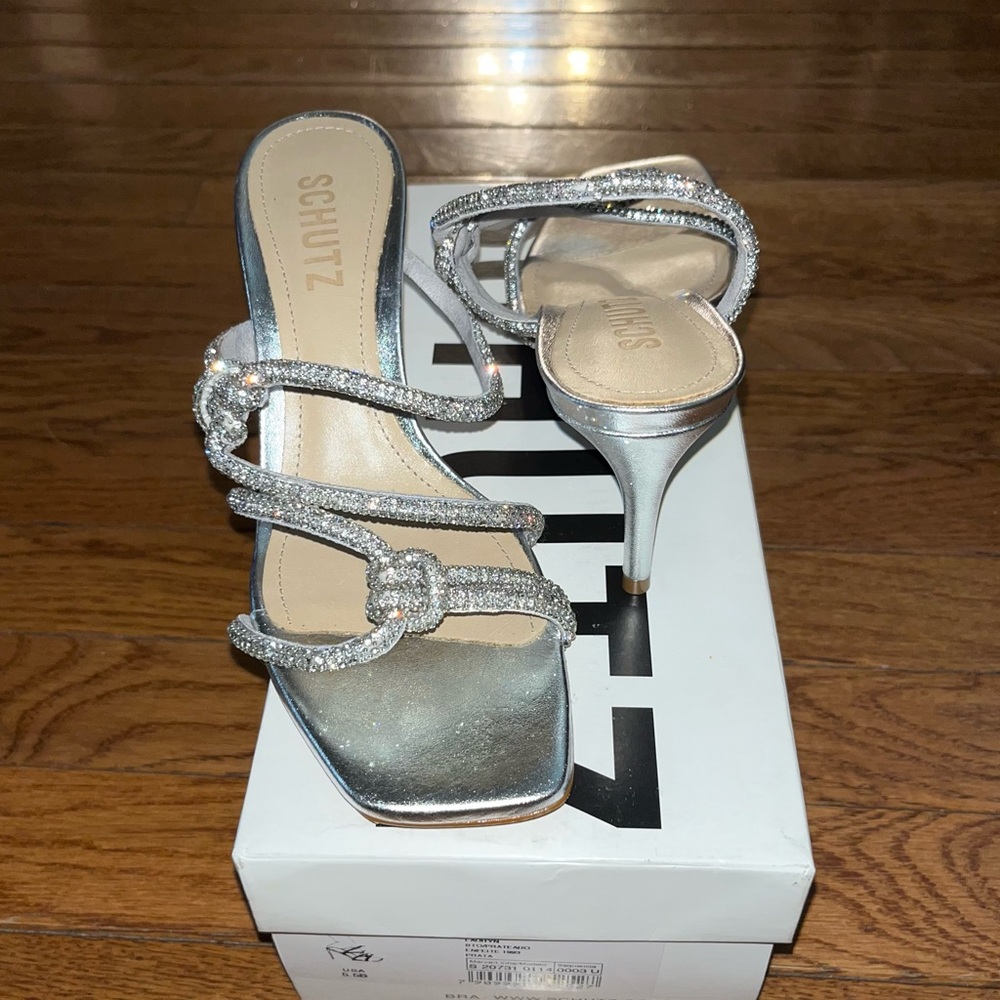 SCHUTZ Lauryn Slide Sandals Cristal Forro & Silver Women’s 5.5B Jewel Encrusted - Picture 8 of 16